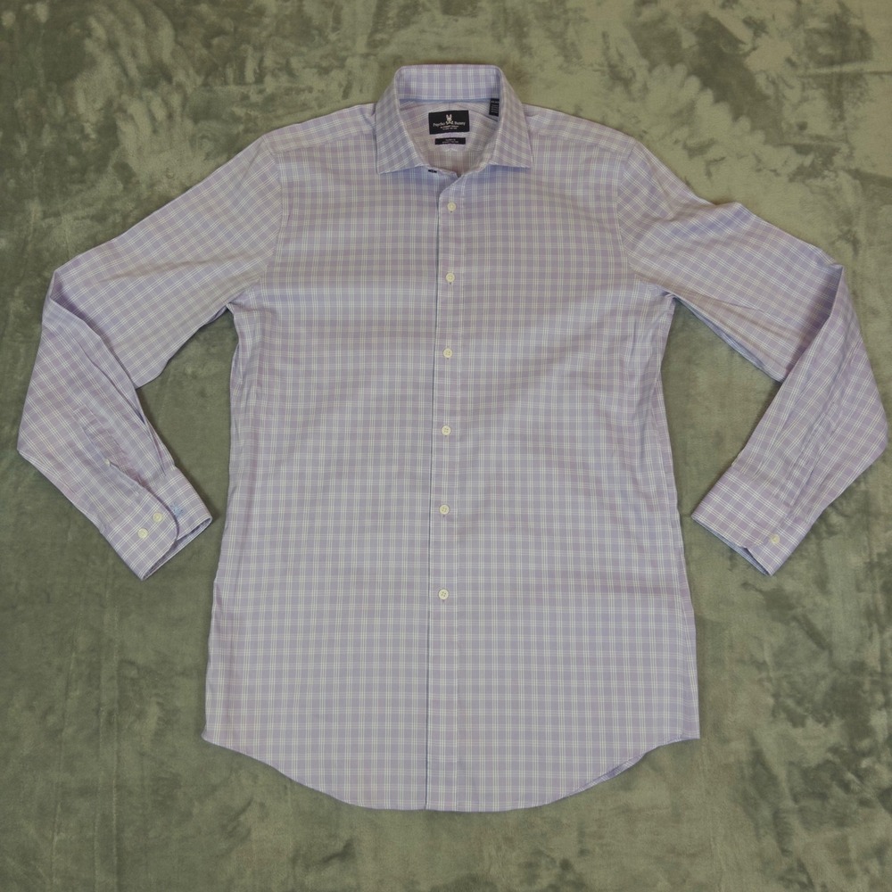Psycho Bunny Dress Shirt Mens 15.5 34/35 Purple Plaid Modern Non Iron Stretch